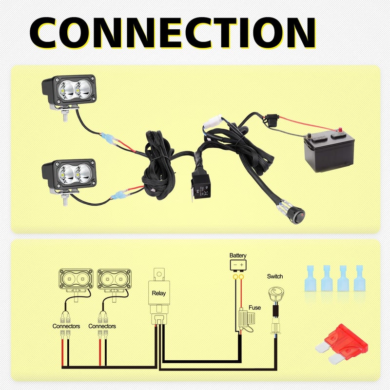 AKD Part Wiring Harness 2 Leads, AKD Part Light Bar Wire Harness Kit for LED Light Bar Fog Lights w/ 12V 40A Relay Fuse Rocker Switch Wiring Harness for ATV UTV SUV Offroad Trucks Pickup Boat - Image 5